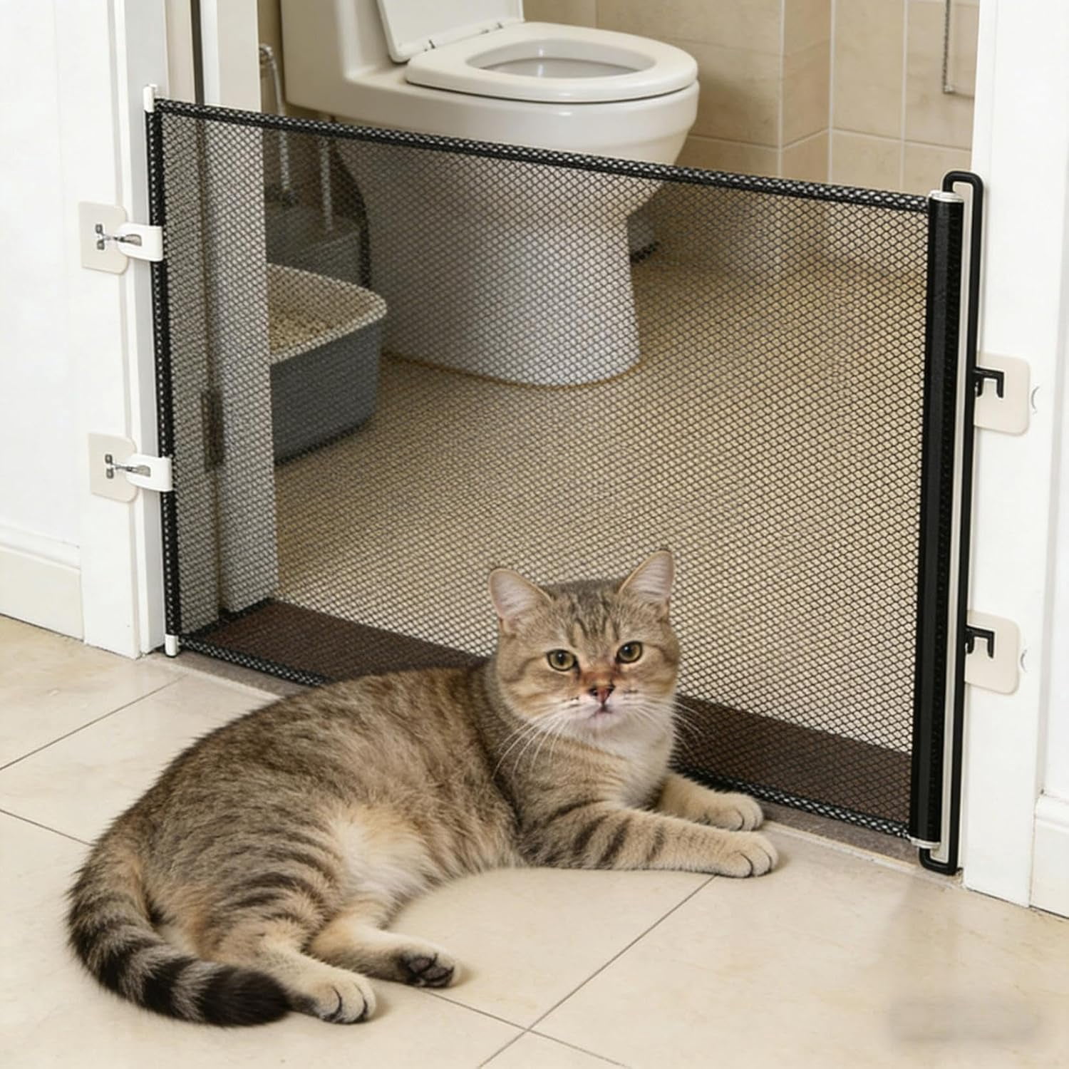 Retractable Mesh Gate for Pets, No-Drill Doorway Fence, 49 x 17 Inch