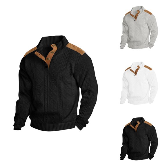Sweatshirts for Men 2026 Fall Winter Long Sleeve Jacquard Casual Stand Collar Sweatshirt Mens Pullover Top