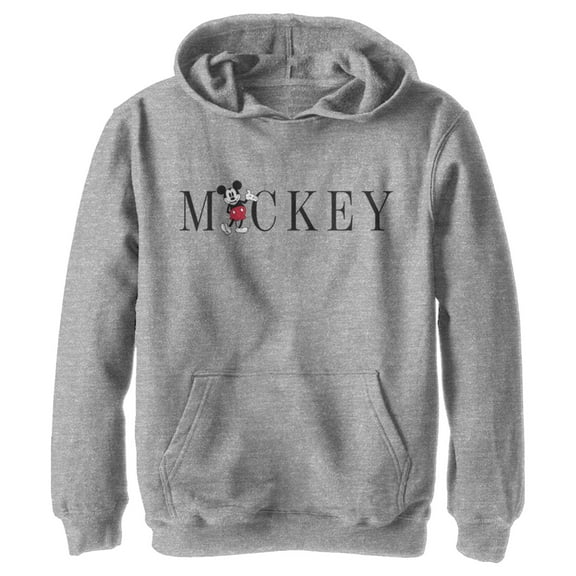 Boy's Mickey & Friends Mickey Mouse Minimalist Name  Pull Over Hoodie Athletic Heather Large