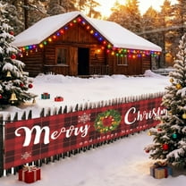 Honmine Large Merry Christmas Banner, 120" x 20" LED Lighted Xmas Decoration Red Buffalo Plaid Hanging Huge Sign, Holiday Party Supplies Home Decor for Outdoor,Yard,Garden,Porch,Lawn