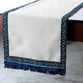 thumbnail image 3 of Silk Table Runner, Ivory Textured Fabric with Lace & Tassels Blue Silk 14 x 120 inch extra long, Wedding Decor Table Linen Modern Table Runner - Millistellar, 3 of 3