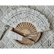 Victorian-Inspired Battenburg Cotton Lace Wedding Folding Handheld Fan Vintage Embroidered Bridal Hand Fan for Prom, Cosplay, Tea Party, Costume Party, Dance, Gala, Photo Prop for Shooting (White)