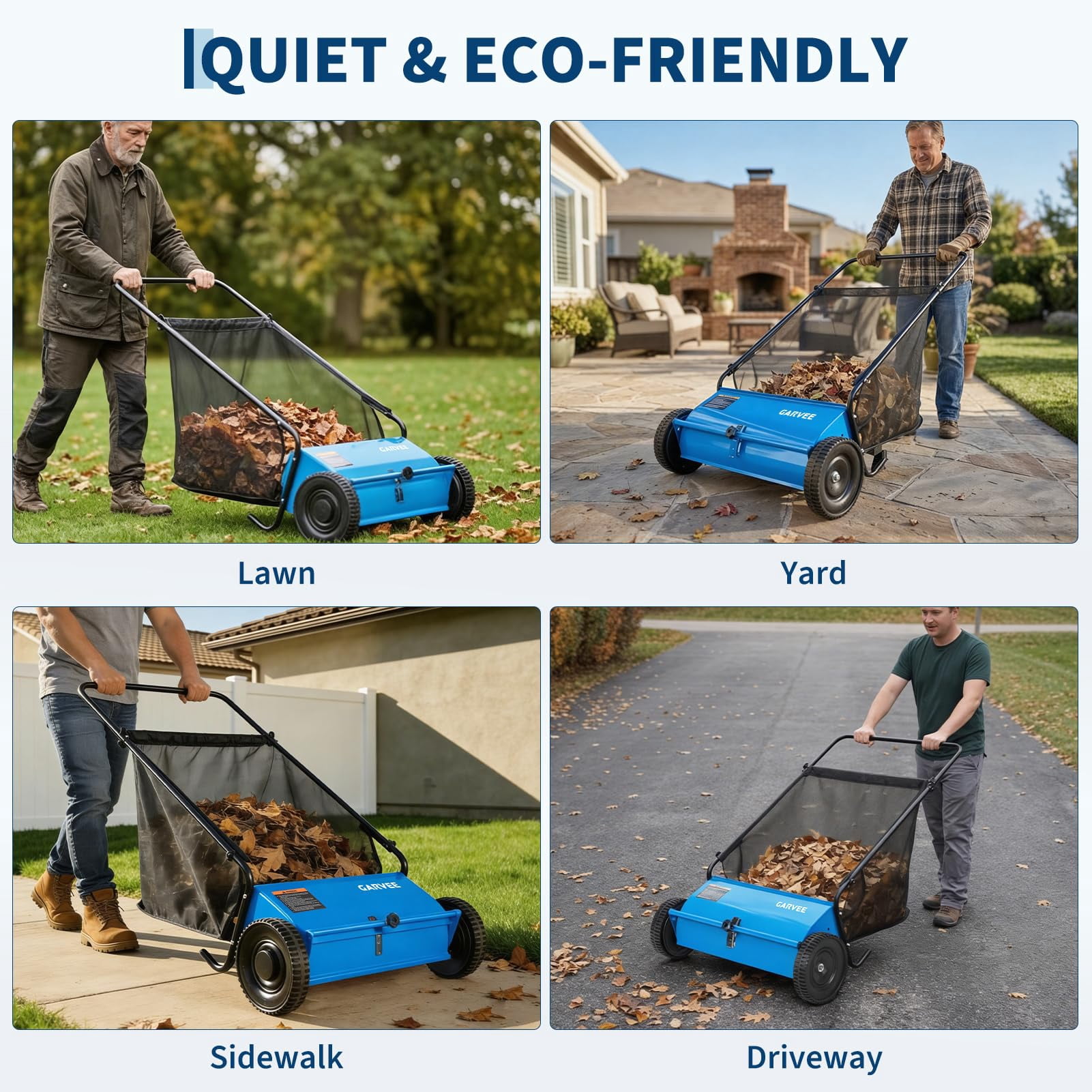 26 Inch Push Lawn Sweeper, 7 Cu. ft Grass Cutter, 4 High-Speed Spinning Brushes, Durable Steel Construction, Walk-Behind Leaf & Grass Collector for Yard Cleanup