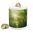 thumbnail image 1 of Forest Piggy Bank, Summer Trees Upward View with Sunrays Leaking from Branches Nature Image, Ceramic Coin Bank Money Box for Cash Saving, 3.6" X 3.2", Fern Green Yellow, by Ambesonne, 1 of 4
