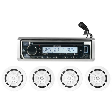 Kenwood KMR-D375BT Marine Bluetooth CD Player USB Receiver+(4) 6.5" Speakers
