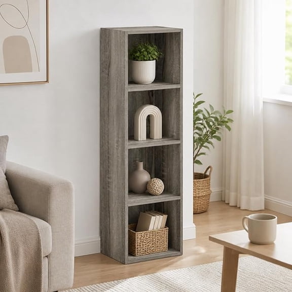 4-Tier Bookcase, Cube Bookshelf, Book Shelf, Cube Storage Organizer with Open Shelves, 9 x 12 x 42, for Living Room, Home Office, Bedroom, French Oak