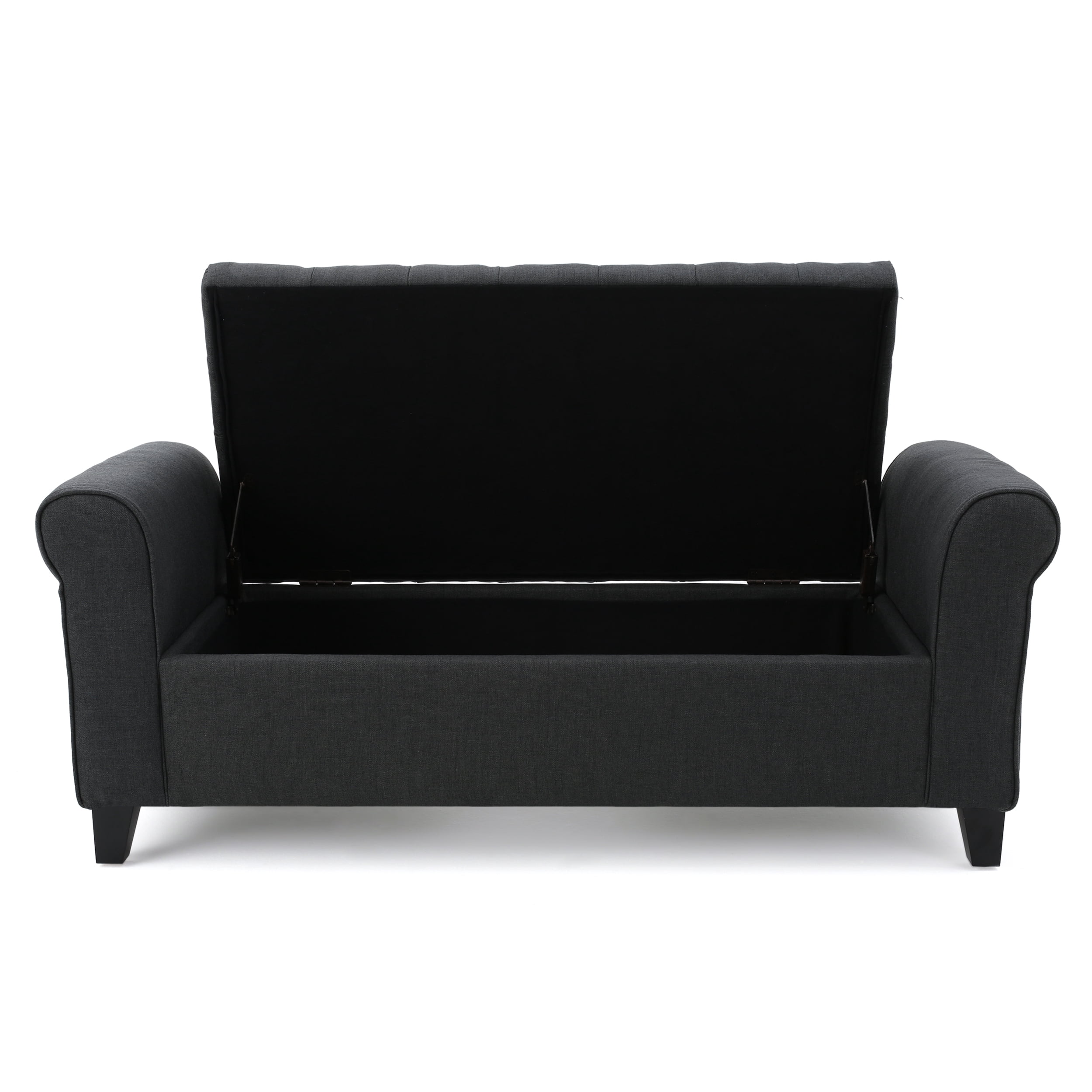 Noble House Sheffield Contemporary Rolled Arm Fabric Storage Ottoman Bench, Dark Gray and Dark Brown