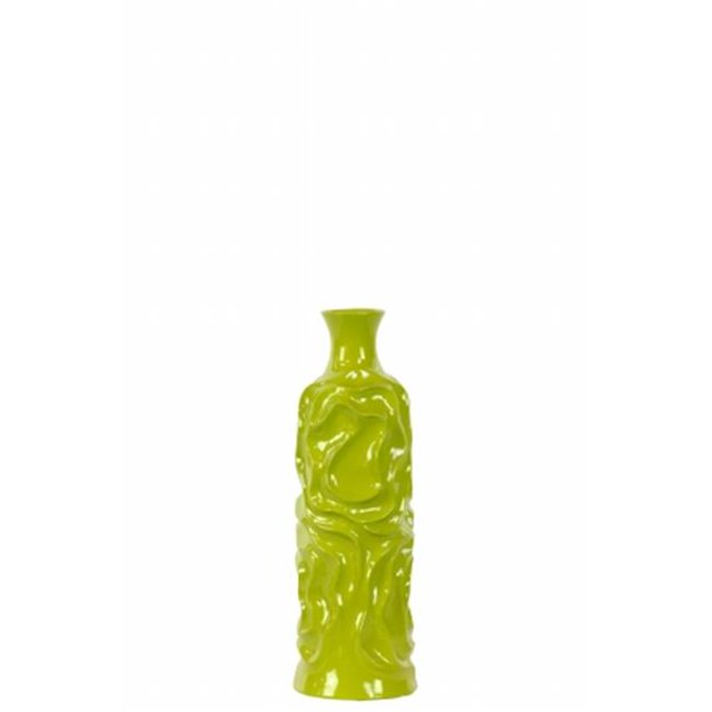 Urban Trends Collection 24449 Ceramic Round Cylindrical Vase With Neck & Wrinkled Sides, Small - Green
