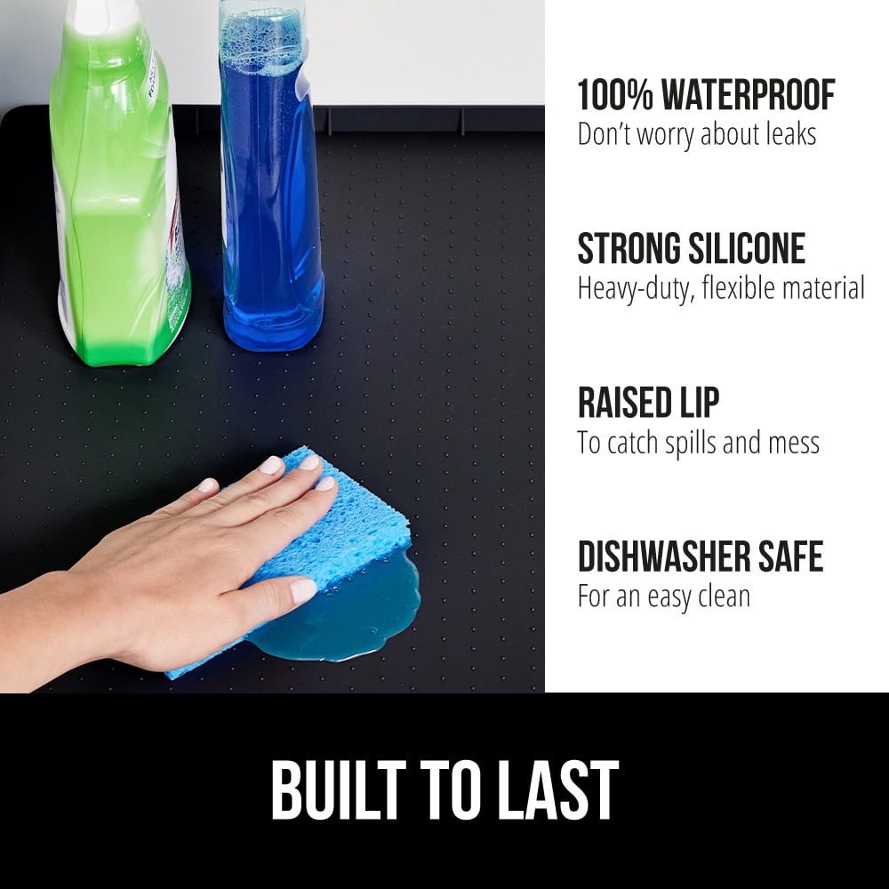 GORILLA GRIP Waterproof Silicone Under Sink Mat with Lip for Kitchen and Bathroom, 34 x 22 in, Black