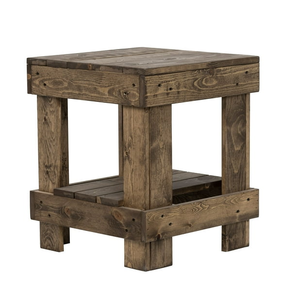 Woven Paths Pine Wood Farmhouse Living Room End Table with Storage