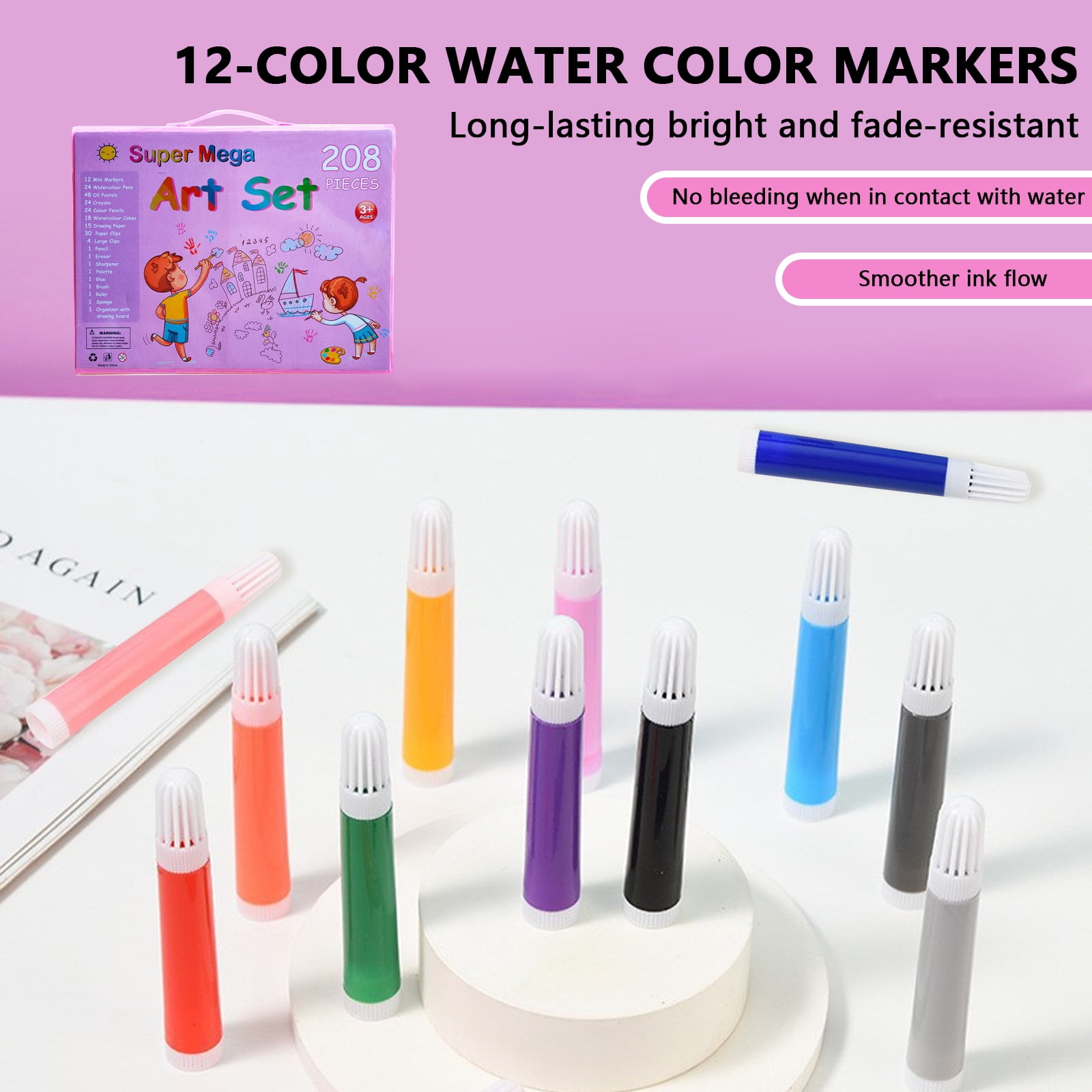 Aniceparthy 208 PCS Art Supplies Drawing Art Kit for Kids Adults with Double Sided Trifold Easel Art Kit Colored Pencils,Crayons,Oil Pastels,Watercolor Pens,Gifts for Girls Boys,Teens,Beginners,Pink