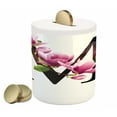 thumbnail image 1 of Letter M Piggy Bank, Magnolia Florets Dignity and Nobility Expressing Flowers in Alphabet Design, Ceramic Coin Bank Money Box for Cash Saving, 3.6" X 3.2", Pink Green Black, by Ambesonne, 1 of 4