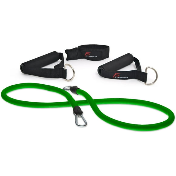 ProSource Single Stackable Resistance Bands with Door Anchor and Exercise Guide, 5-50 lb, Heavy Duty Fitness Tube for Full-Body Exercises, P90X, Insanity, and Home Workouts 5 lb to 8 lb, Green