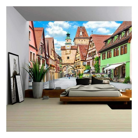 Wall26 Beautiful View of The Historic Town of Rothenburg Ob Der Tauber, Franconia, Bavaria, Germany - Removable Wall Mural | Self-Adhesive Large Wallpaper - 66x96 inches