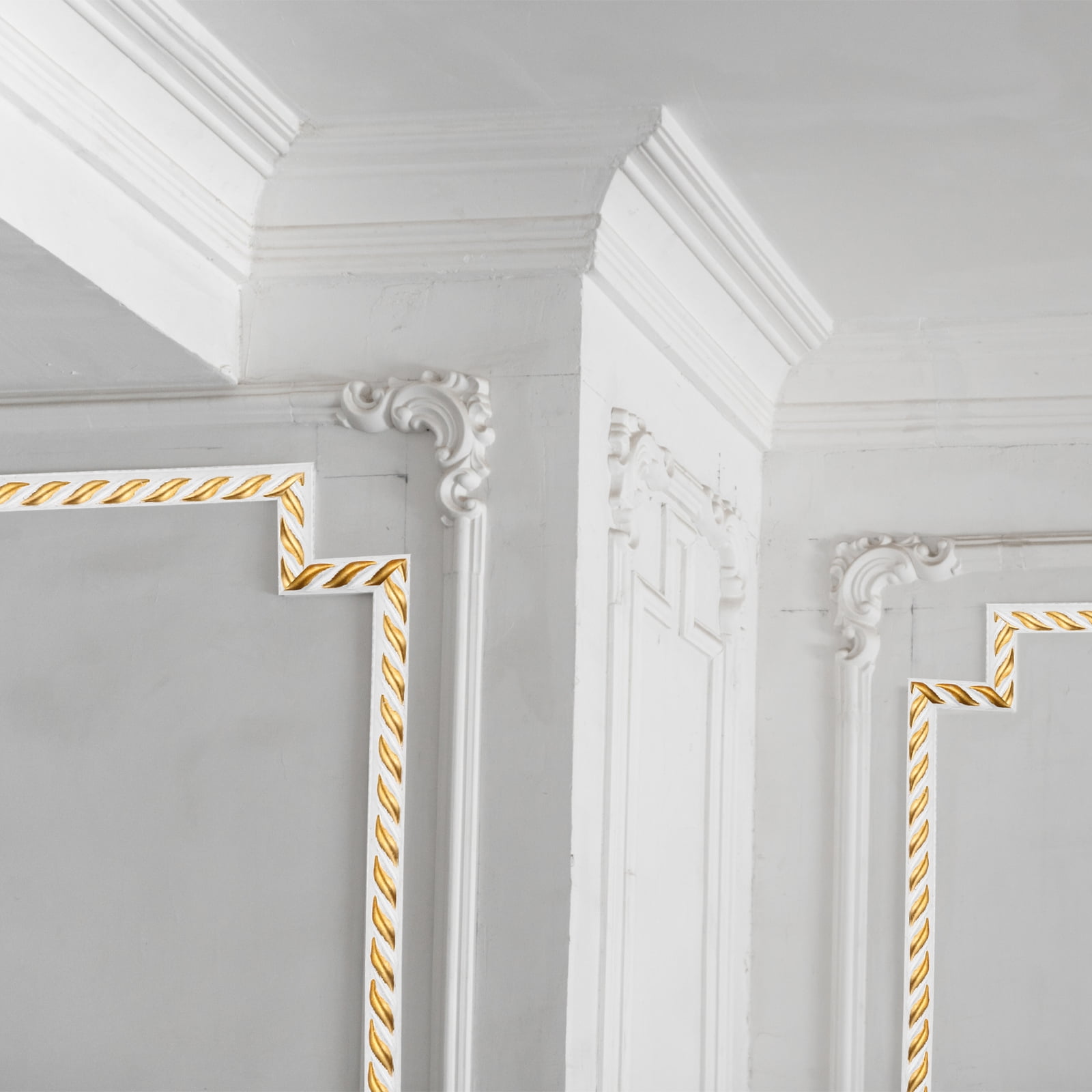 Unique Bargains Wall Molding Trim Deco Flexible Home Decor White Gold 0.8"x16 ft
