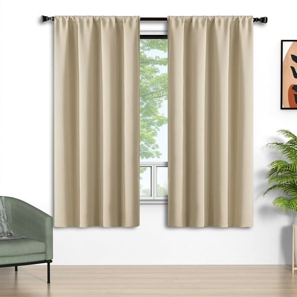 Cortinas Blackout Beige Juego de 2 Paneles, Cortinas Blackout con Bolsillo para Barra de 52x72 Pulgadas, Cortinas Térmicas Aisladas para Ventanas en Verano, Cortinas Sólidas con Privacidad Asegurada