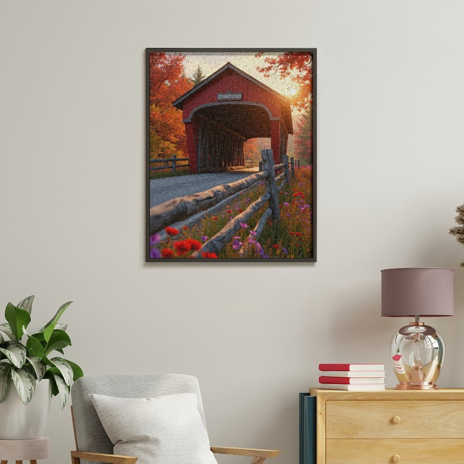Paint by Numbers Kit for Adults, Autumn Covered Bridge Scenic View Paint by Numbers, Easy Paint by Numbers Kit for Adults Beginner, DIY Adult Paint by Number Kits on Canvas, Home Decor