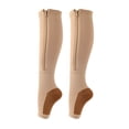 thumbnail image 1 of 1 Pair Compression Stockings Exquisite Pattern Breathable Cotton Open Toe Zipper Compression Stockings Leg Sleeve for Girl, 1 of 10