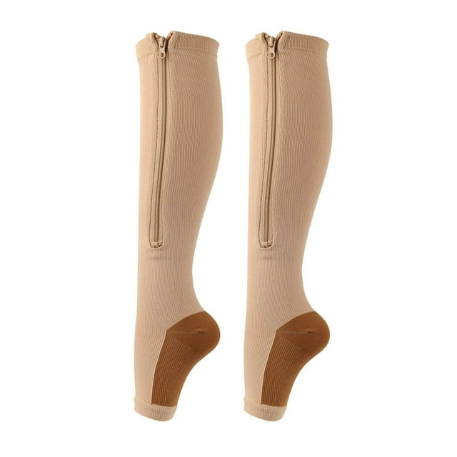1 Paire de Bas de Compression Motif Exquis Coton Respirant Bas de Compression à Bout Ouvert avec Fermeture Éclair pour Fille