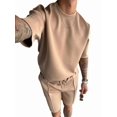 thumbnail image 2 of Men's Sets Crew Neck Set Pockets 2 Piece Shirt Shorts Outfit for Summer Khaki S, 2 of 7