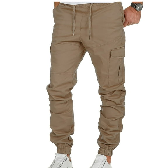 UTTOASFAY Pants for Men Mens Casual Fitness Bodybuilding Pocket Solid Color Length Sports Pants