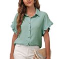 thumbnail image 4 of Women Button Up Shirts, Skin Friendly Pure Color Basic Shirt Polyester Comfortable  For Traveling Pea Green XL, 4 of 6