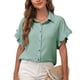 thumbnail image 1 of Camisas con botones para mujer, camisa básica informal con cuello en V y mangas de encaje, camisa básica de poliéster de Color puro para ir de compras, 1 of 6
