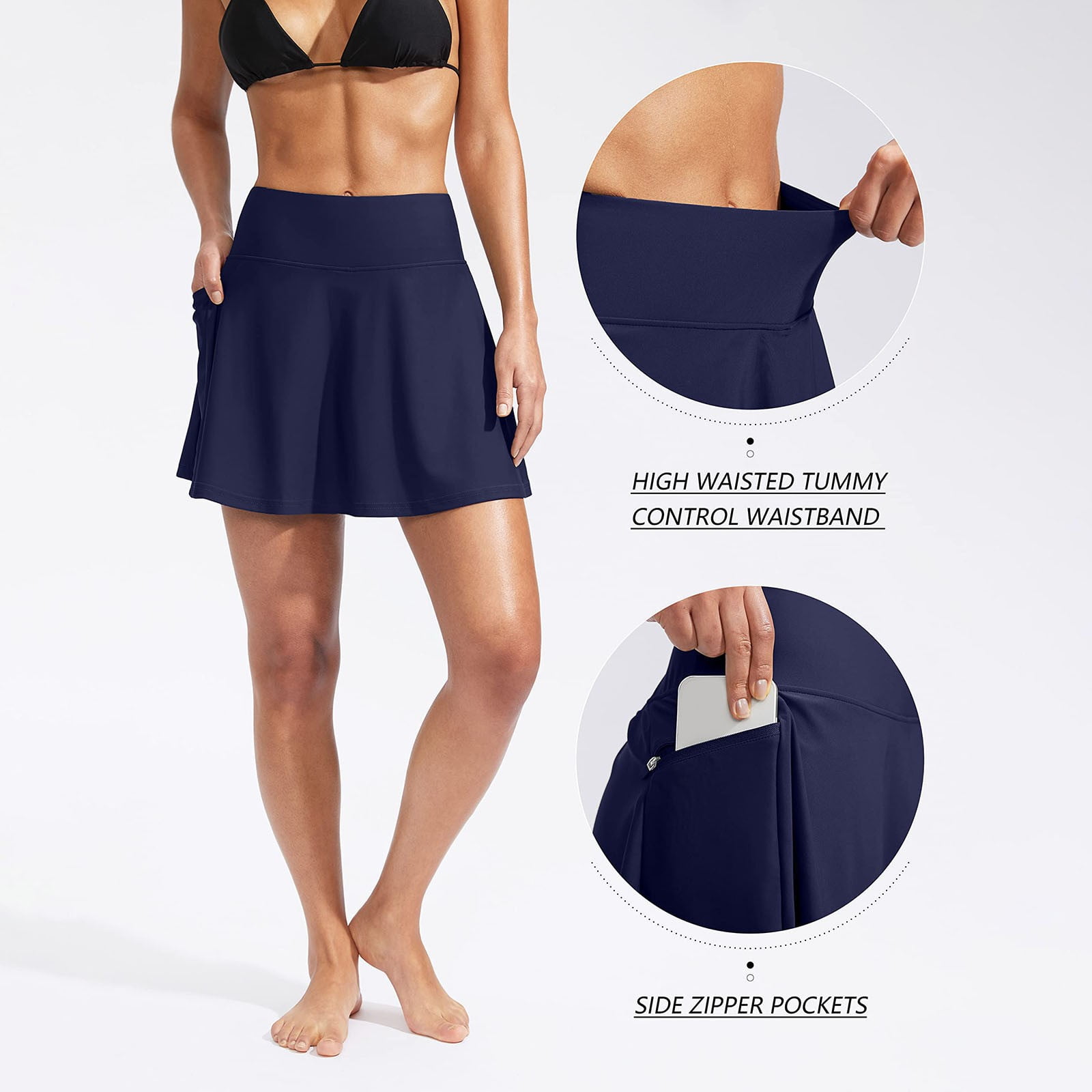 Hauaitttt Women High Waisted Swim Skirt with Zipper Pockets Bathing Suit Swimsuit Tankini Bottoms plus Size Bikini Bottom Swim Suit Bottoms Belt plus Size Swim Pants 4x Womens Swim Bottoms Shorts
