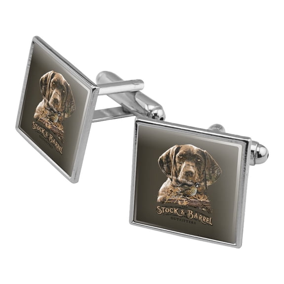 Stock and Barrel Outfitters Pointer Dog Quail Hunting Square Cufflink Set - Silver or Gold