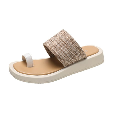 

YanHoo Women s Platform Sandals Ring Clip Toe One Band Slip-on Sandals Summer Casual Beach Comfort Slide Shoes