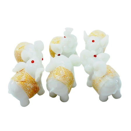 Feng Shui Set of 6 White Elephant Trunk Statues Wealth Figurines Gift Home