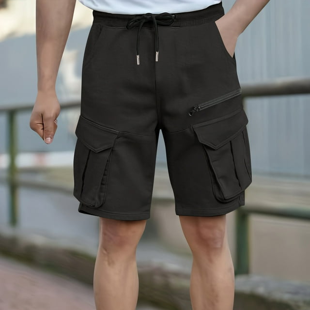 asjyhkr Cargo Shorts for Men Lightweight Breathable Drawstring Elastic Waist Work Vacation Shorts with Pockets