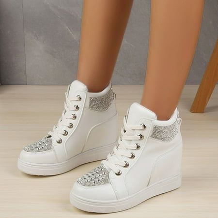 

MIASHUI Ladies Fashion Shoes Rhinestone Inner Solid Color Lace Up High Top Sport Shoes Autumn Winter Casual Shoes for Women