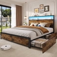 thumbnail image 7 of Bolvdo Queen Platform Bed Frame with Headboard, 4 Storage Drawers & USB Charging Station, LED Lights & Metal Support, Vintage Brown, 7 of 7