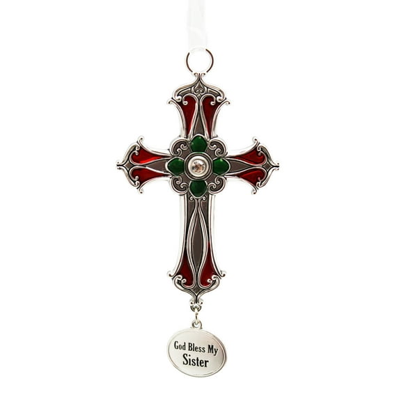 God Bless My Sister Dangling Charm Cross Ornament - By Ganz