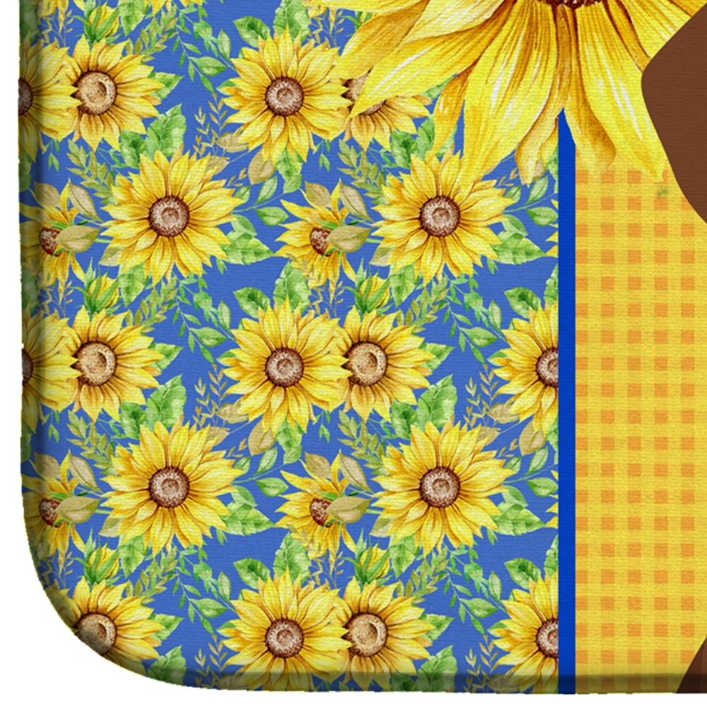 Carolines Treasures WDK5397DDM 21 x 14 in. Summer Sunflowers Chocolate & Tan Dachshund Dish Drying Mat