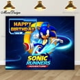 thumbnail image 3 of Banner de cumpleaños de Sonic para niños, fiesta de niños, fotografía de fondo, decoración de dibujos animados, fondo de tela de poliéster y vinilo, 3 of 5