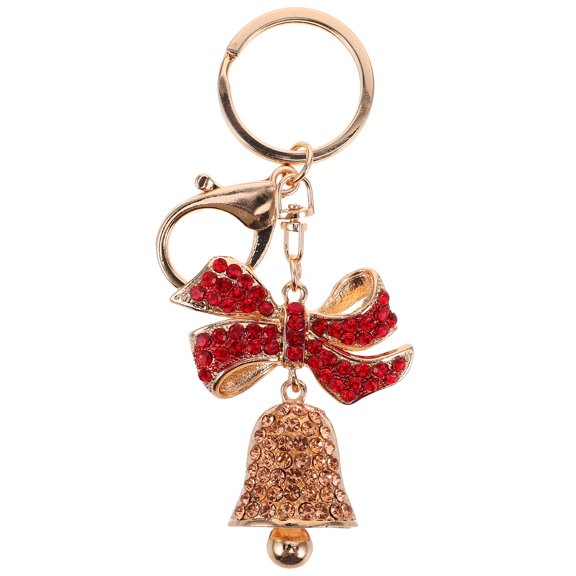 Shiny Rhinestone Keychain with Red Bowknot and Jingle Bell Charms Cute Christmas Keychain Pendant for Handbags Purse Backpack