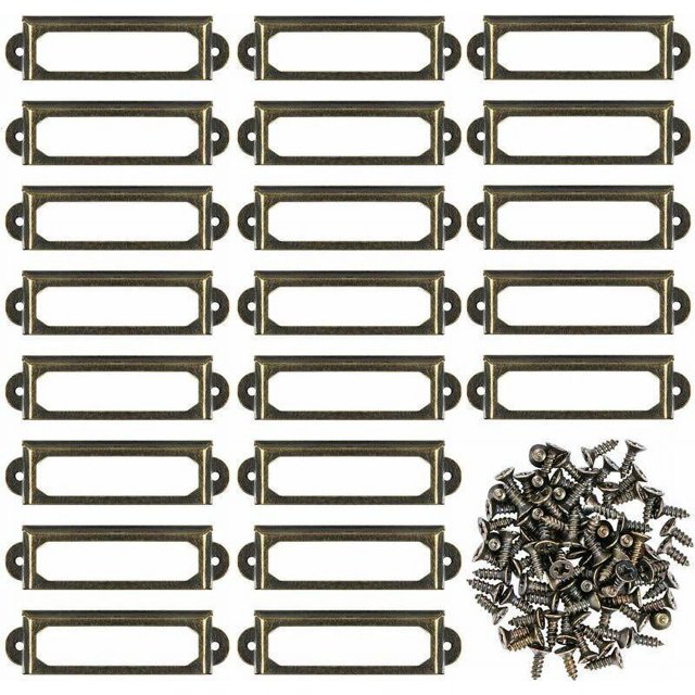50 portaetiquetas de metal para cajones de muebles, marcos de placas de identificación para estanterías de oficina, estanterías (60 x 24 mm)
