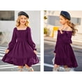 thumbnail image 3 of Oudiya Girls Tie Back Long Sleeve Dress Ruffle Hem Off Shoulder Elegant Casul Fall Dress 6-14 Years, 3 of 7
