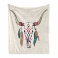 thumbnail image 1 of Tribal Soft Flannel Fleece Throw Blanket, Texas Longhorn Steer Cow Skull Style Colorful Feathers Hanging on Horns, Cozy Plush for Indoor and Outdoor Use, 50" x 70", Multicolor, by Ambesonne, 1 of 6