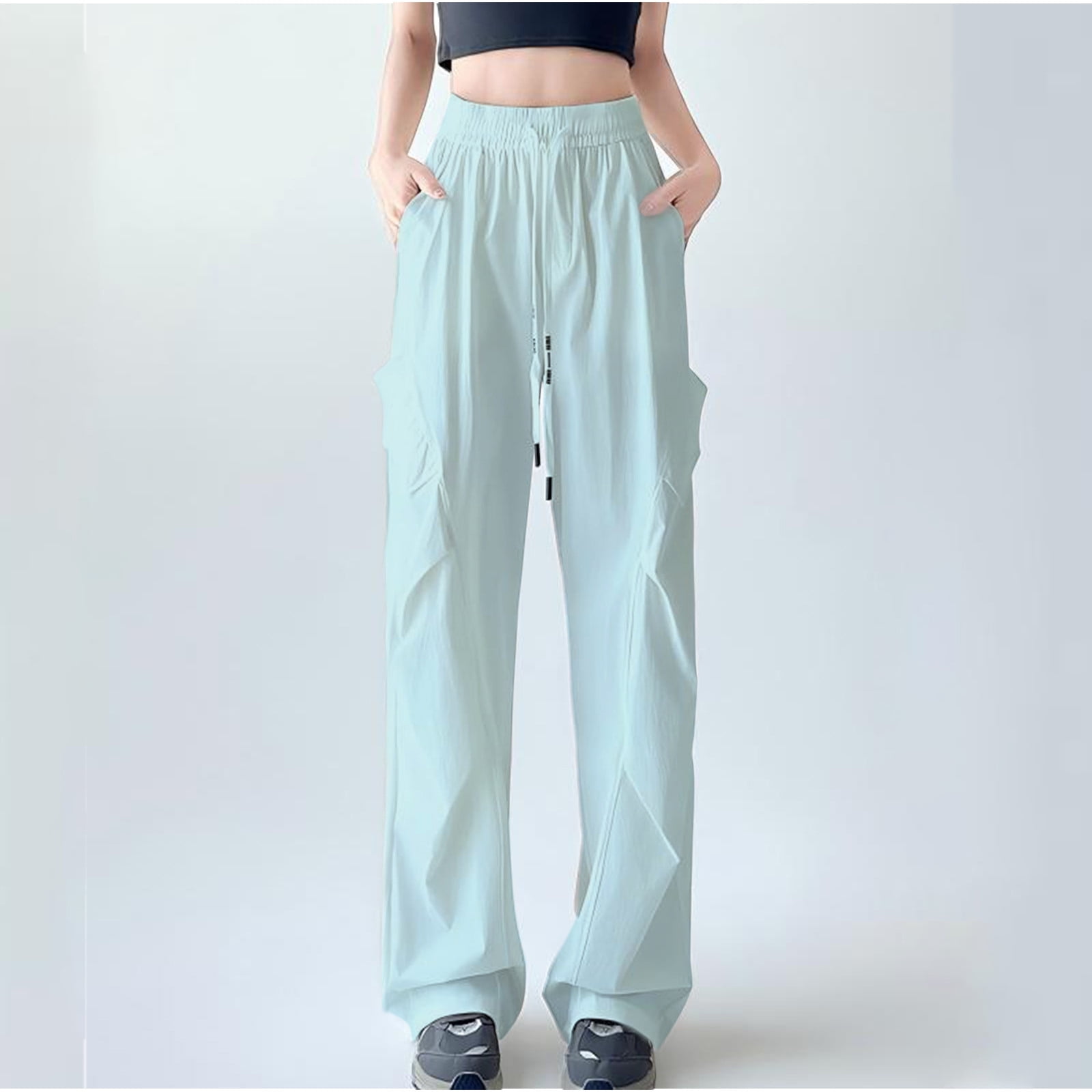 Gamivast Tall Sweatpants for Women Drying Elastic High Waist Pants with Pockets Pleated Straight Leg Trousers Athletic Drawstring Solid Activewear Sweatpants