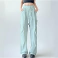 thumbnail image 3 of STETMN High Waisted Pants for Women Drawstring Straight Leg Solid Toursers Casual Baggy Pant, 3 of 5