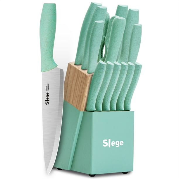 Slege 15piece Kitchen Knifes with Wooden Block and Sharpener, Professional Chef Knife Sets with