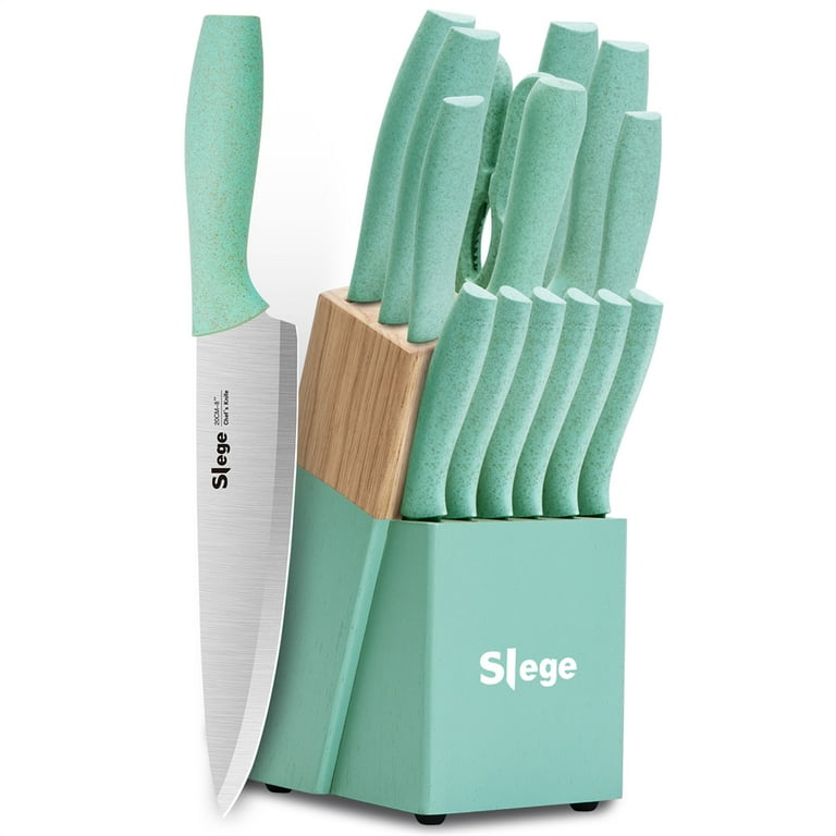 Slege 15-piece Kitchen Knifes with Wooden Block and Sharpener, Professional  Chef Knife Sets with Sharpener Scissors, Stainless Steel Sharp knives for