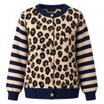 thumbnail image 4 of Women's Striped Leopard Print Button Down Long Sleeve Knitted Cardigan Sweaters (Navy S), 4 of 4