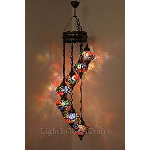 7 GLOBE SULTAN CHANDELIER Turkish Mosaic Lamp Moroccan Hanging Ceiling 