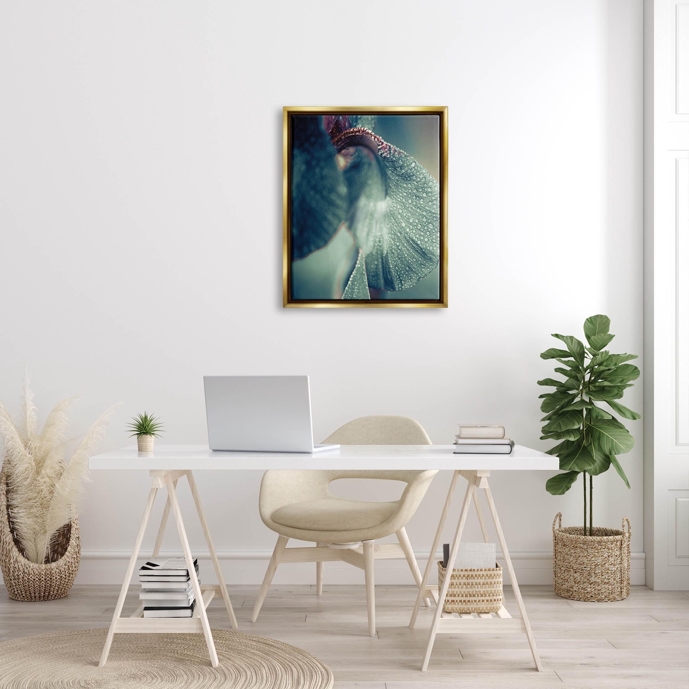 Close Up Water Drip Petals Botanical & Floral Photograph Metallic Gold Framed Art Print Wall Art