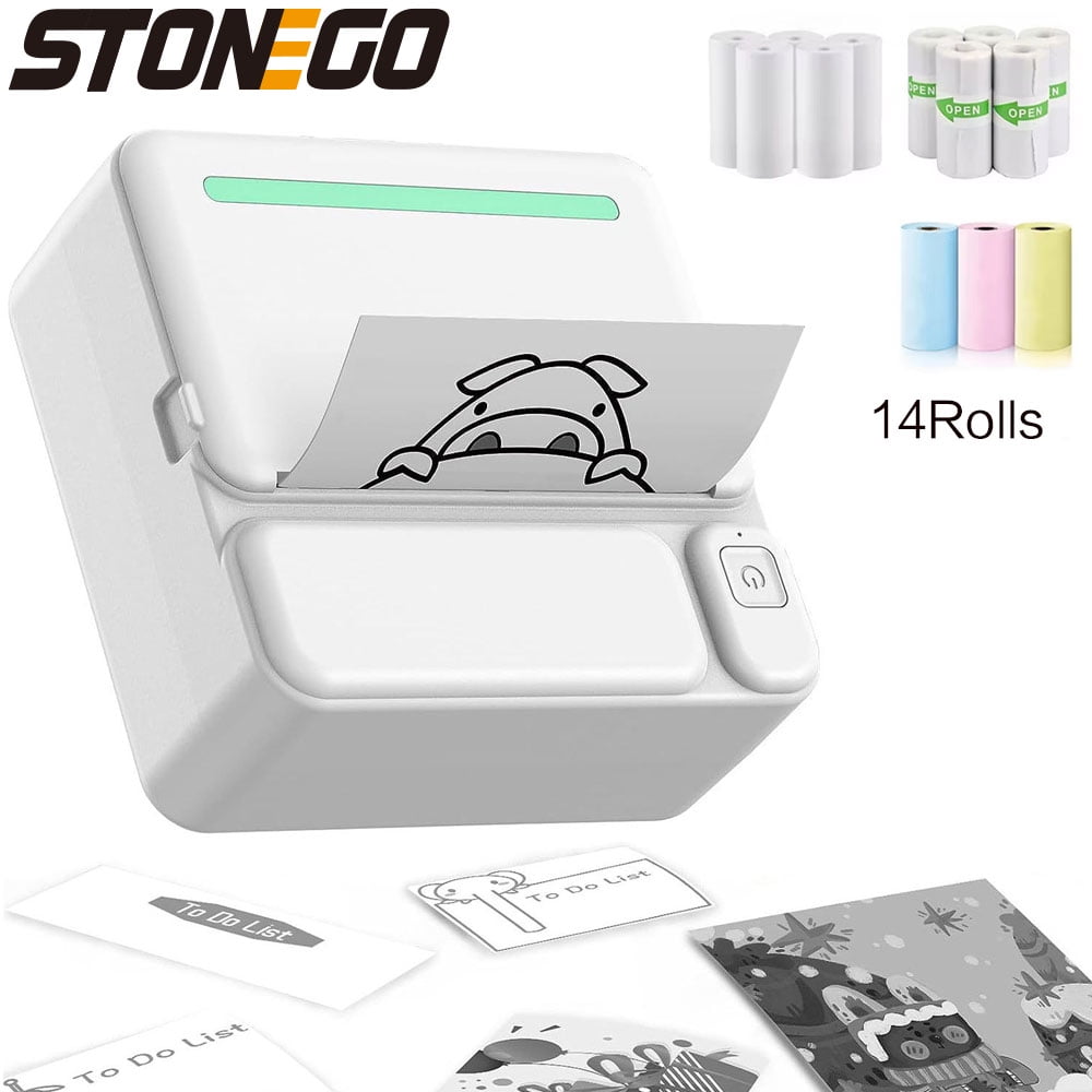 Mini Sticker Printer Bluetooth Portable Thermal Printer, Inkless Pocket Printer for Study Notes, Pictures, Photos, Journals, and Diaries - Includes 5 Rolls of Thermal Paper for Quick and Easy Printing