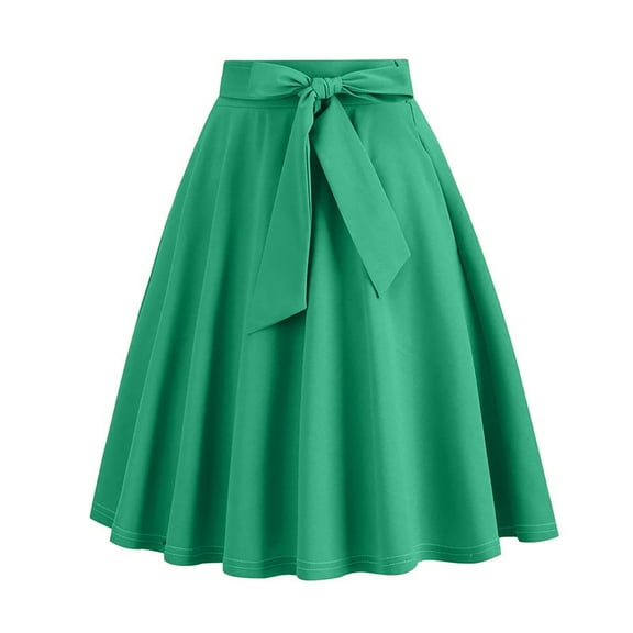 Npasoilc Vintage Bow Large Hem Half Skirt for Women A-Line Half Skirt